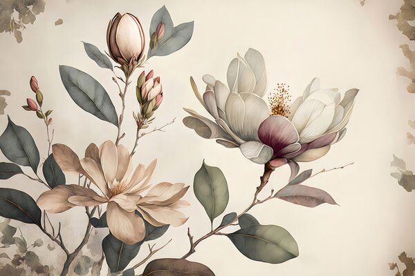 Tapet Ilustrație Magnolia, Fototapet Flori, u93020 : Uwalls.ro