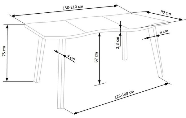 Masa extensibila bucatarie DICKSON, stejar miere/negru, 150/210x90x75