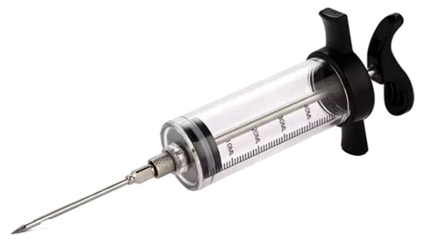 Injector condimente carne, 3 ace, 50 ml, plastic, 88g, 15 x 8cm, negru/gri