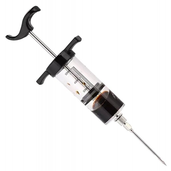 Injector condimente carne, 3 ace, 50 ml, plastic, 88g, 15 x 8cm, negru/gri