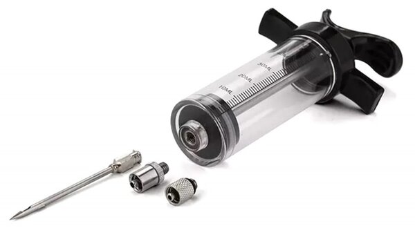 Injector condimente carne, 3 ace, 50 ml, plastic, 88g, 15 x 8cm, negru/gri