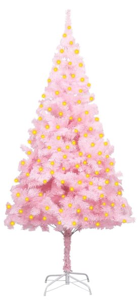 Brad Crăciun artificial pre-iluminat cu suport, roz, 180 cm PVC