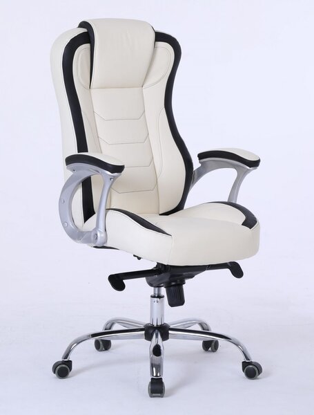 Scaun directorial, mecanism multifunctional tip broasca, piele ecologica, Ivory