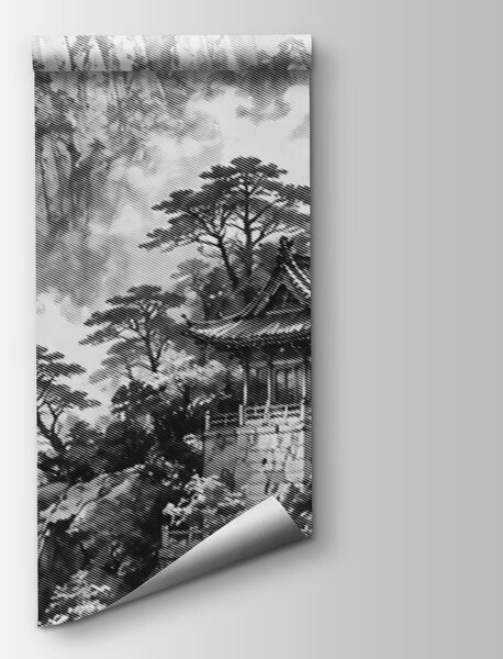 Fototapet Tablou reprezentând o clădire situată pe un munte, Fototapet grădină japoneză, Fototapet populare, t00973 - Tapeko.ro