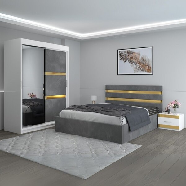 Dormitor Clio Gri Cu Dulap Tapitat 160x200