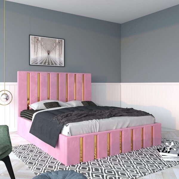 Pat Tapitat Mexic Roz + Saltea 20cm Grosime 140x200