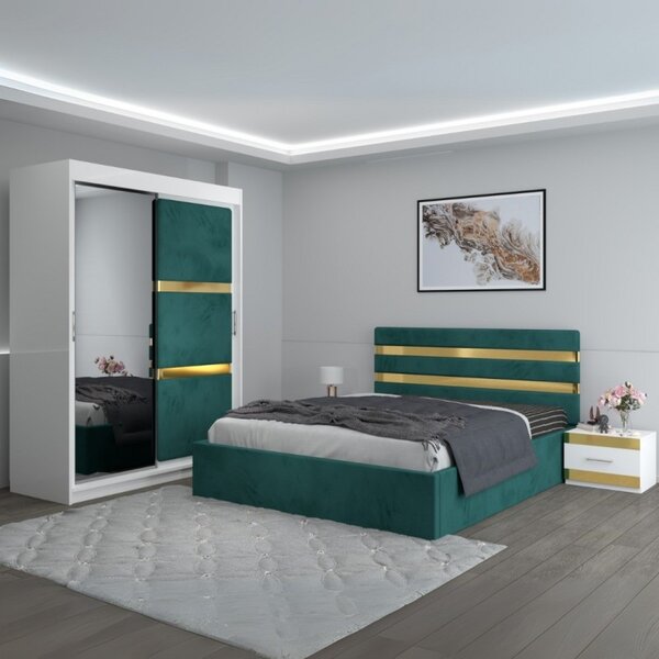 Dormitor Clio Verde Cu Dulap Tapitat 160x200