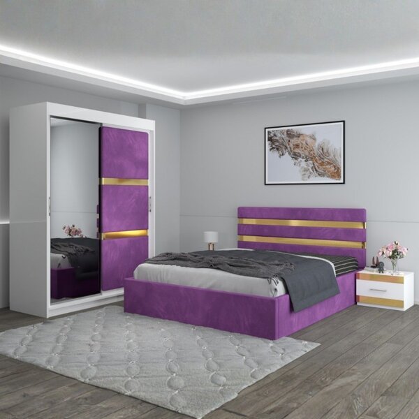 Dormitor Clio Mov Cu Dulap Tapitat 160x200