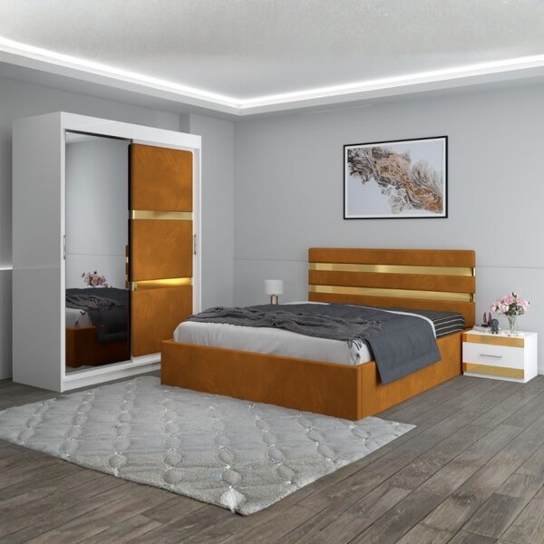 Dormitor Clio Caramiziu Cu Dulap Tapitat 160x200