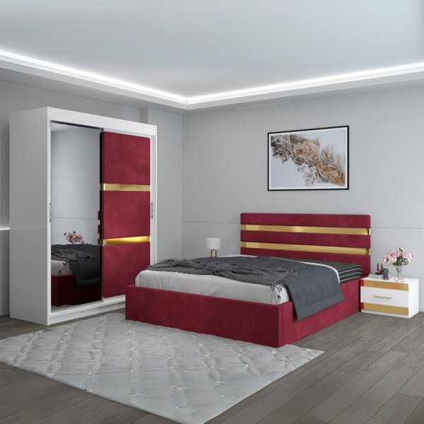 Dormitor Clio Rosu Cu Dulap Tapitat 160x200
