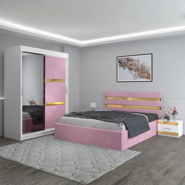 Dormitor Clio Roz Cu Dulap Tapitat 160x200
