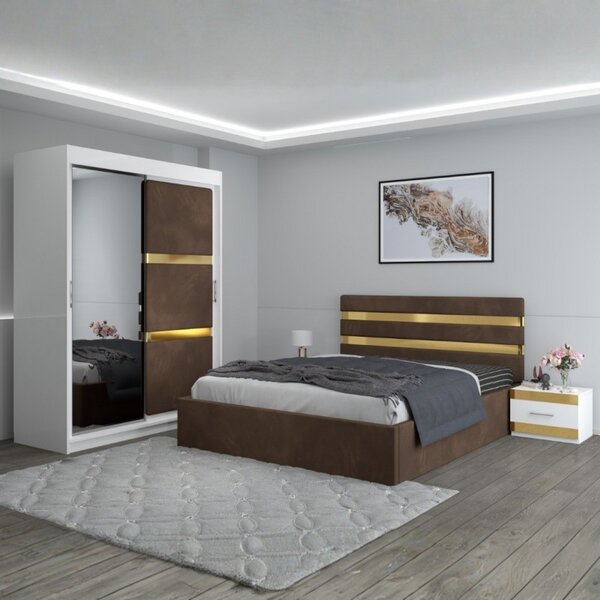 Dormitor Clio Maro Cu Dulap Tapitat 160x200