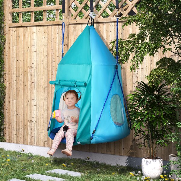 Leagan pentru gradina pentru copii 3–8 ani, Ø100cm, franghii reglabile, albastru | Aosom Romania