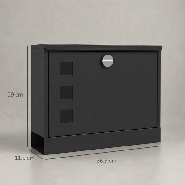 HOMCOM Cutie Poștală de Perete, Rezistentă la Intemperii, cu Ferestre de Vizualizare, 2 Chei, 36.5x11.5x29cm, Negru | Aosom Romania