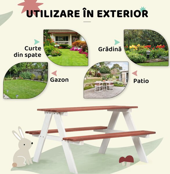 Outsunny Set Masă de Picnic pentru Copii, Masă și Băncuțe din Lemn, Mobilier de Grădină pentru Copii, Jocuri de Exterior, Vârsta 3-8 Ani, Maro | Aosom Romania