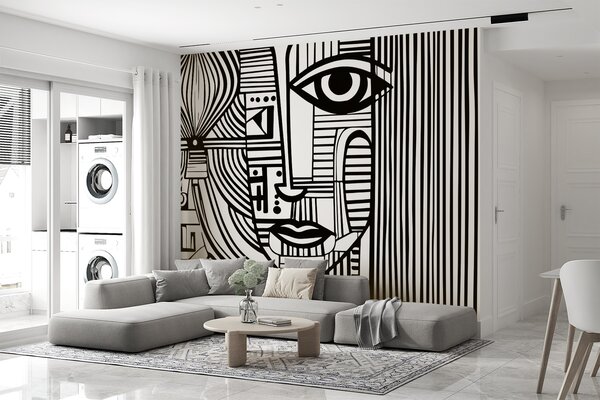 Tapet Portret în linii, Fototapet alb-negru, u98714 : Uwalls.ro