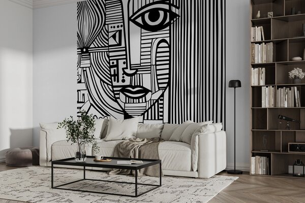 Tapet Portret în linii, Fototapet alb-negru, u98714 : Uwalls.ro