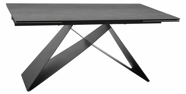 Masa moderna dining WESTIN, gri/negru, sticla/metal, 160-240x90x77 cm