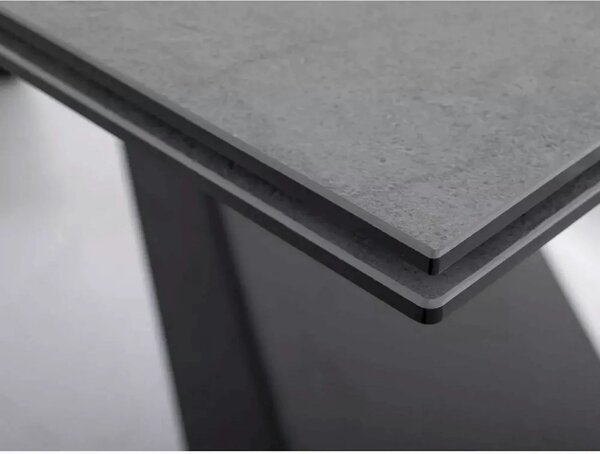 Masa moderna dining WESTIN, gri/negru, sticla/metal, 160-240x90x77 cm