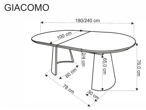 Masa extensibila GIACOMO, stejar/negru, 180/240x100x76 cm