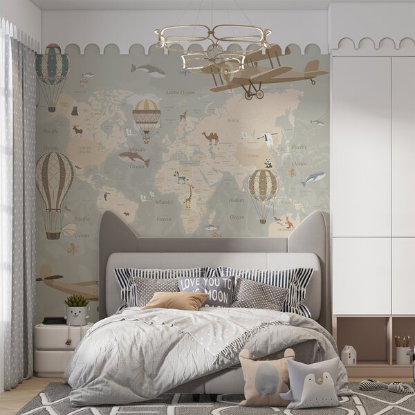 Tapet Hartă cu imagini, Fototapet Pentru Copii, u36066d1 : Uwalls.ro