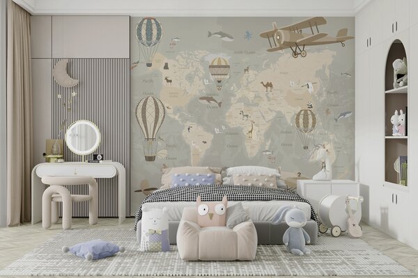Tapet Hartă cu imagini, Fototapet Pentru Copii, u36066d1 : Uwalls.ro