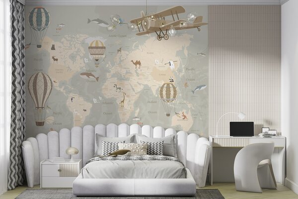 Tapet Hartă cu imagini, Fototapet Pentru Copii, u36066d1 : Uwalls.ro