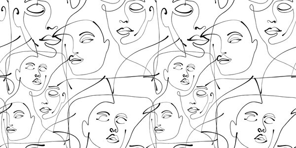 Tapet Abstracție minimalistă a unui portret de femeie, Fototapet alb-negru, u99013 : Uwalls.ro