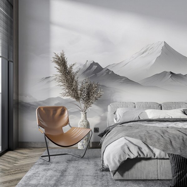 Tapet Munți în nori, ceață, culoare gri, peisaj, Fototapet Minimalism, u99458d1 : Uwalls.ro