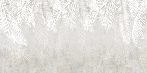 Tapet Frunze de palmier fragile albe cu o textură grunge, Fototapet pădure, Fototapet Tropics, u94286d2 : Uwalls.ro