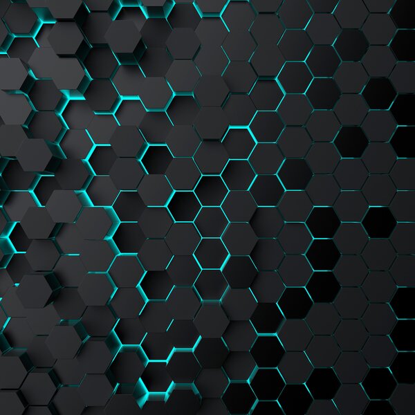 Tapet "Hexagon negru turcoaz", Fototapet Abstract, u93618d1 : Uwalls.ro