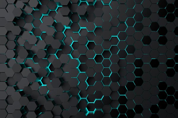 Tapet "Hexagon negru turcoaz", Fototapet Abstract, u93618d3 : Uwalls.ro