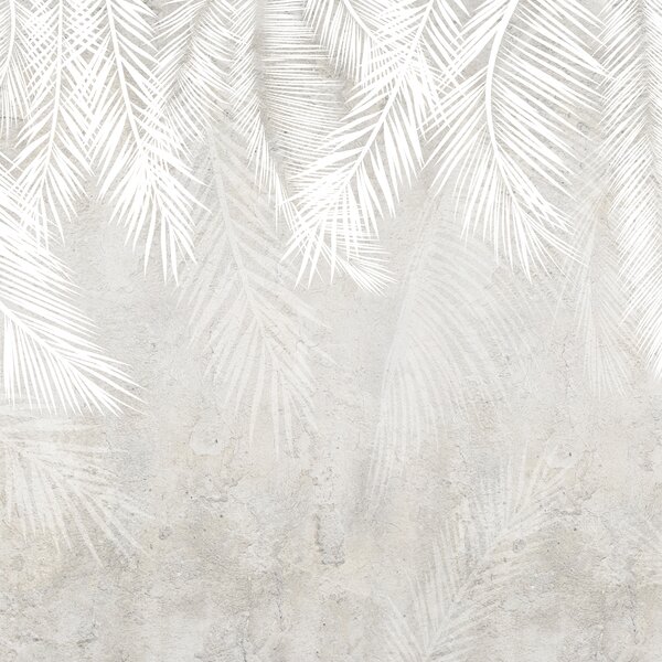 Tapet Frunze de palmier fragile albe cu o textură grunge, Fototapet pădure, Fototapet Tropics, u94286d1 : Uwalls.ro