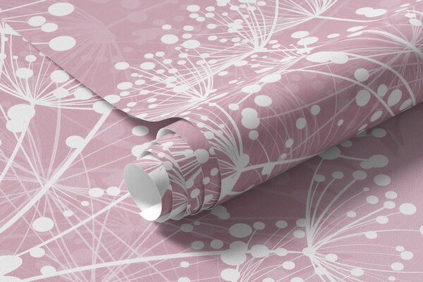 Tapet Păpădii delicate cu fluturi roz, Fototapet Flori, u99597v3 : Uwalls.ro