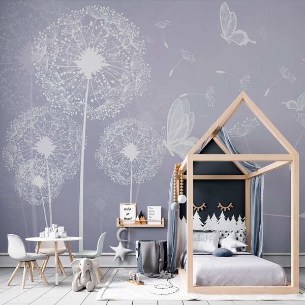 Tapet Păpădii delicate cu fluturi albaștri, Fototapet Flori, u99597v4 : Uwalls.ro