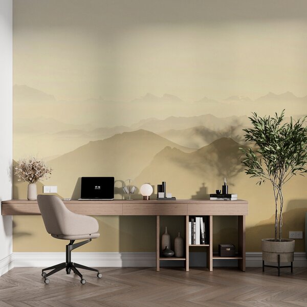 Tapet Dune bej și munți în peisaj, Fototapet panoramic, u99719v3 : Uwalls.ro