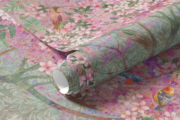 Tapet Copaci înfloriți cu trunchiuri lungi, căprioare între copaci, Fototapet Pentru Copii, Fototapet Pădurea copiilor, u62100d2 : Uwalls.ro