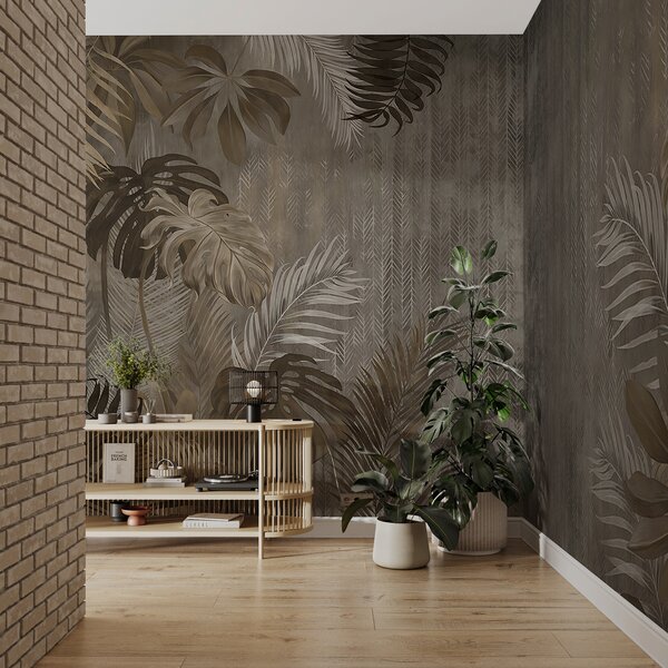 Tapet Frunze tropicale în stil grunge, Fototapet în stil vintage, u97012d2 : Uwalls.ro