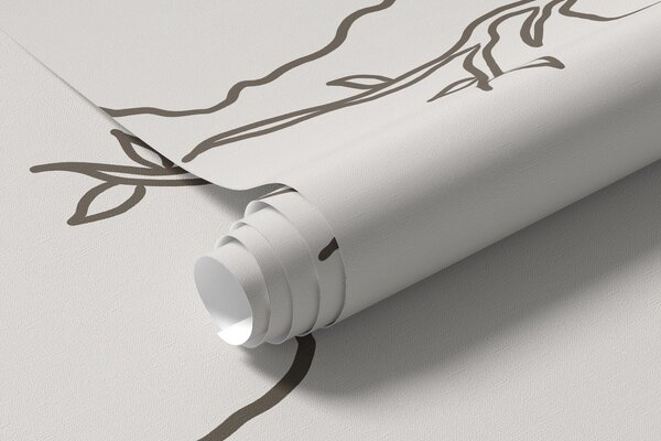 Tapet Harta lumii, ramuri de copac, desen liniar, minimalism, natură, bej, Fototapet Designer, u99731 : Uwalls.ro
