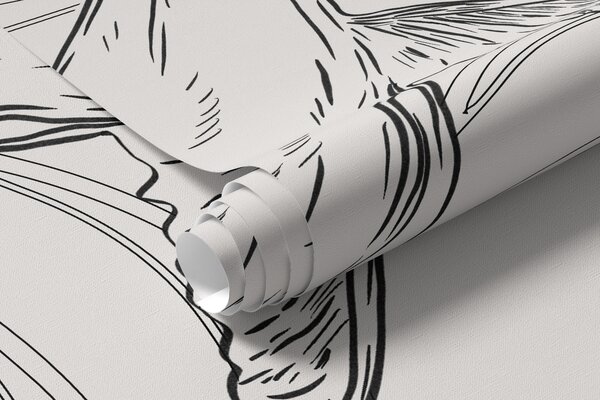 Tapet Balene în ocean, animale de mare, line art, minimalism, culori alb-negru, Fototapet Designer, u99733v4 : Uwalls.ro