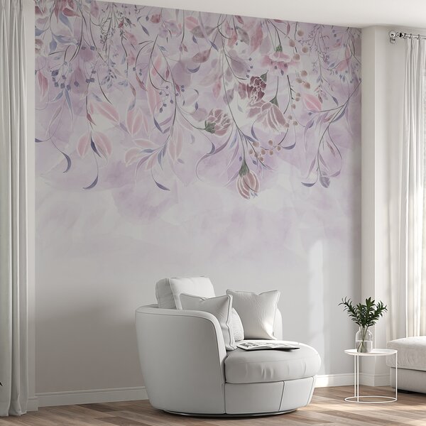 Fototapet Un design floral violet și alb, Fototapet flori, Fototapet populare, w00072 - Tapeko.ro