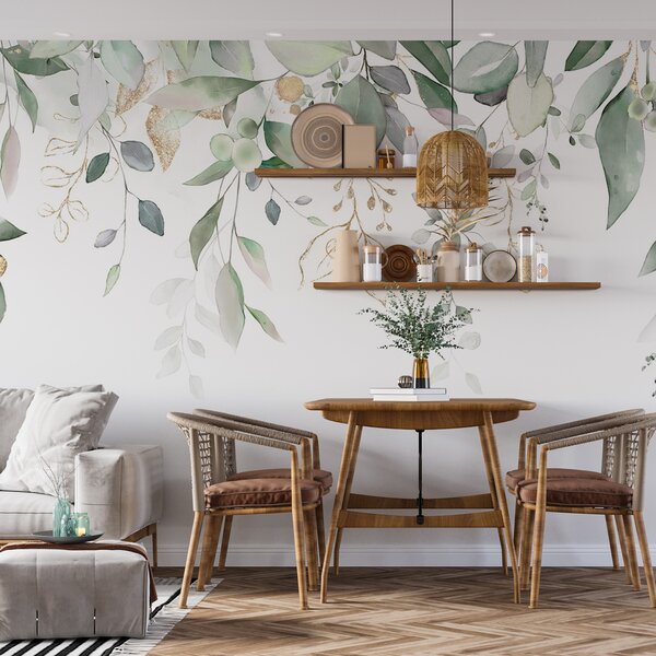 Tapet Hanging frunze de eucalipt pe un fundal alb, Fototapet Natură, Fototapet Frunze, u95506d2 : Uwalls.ro