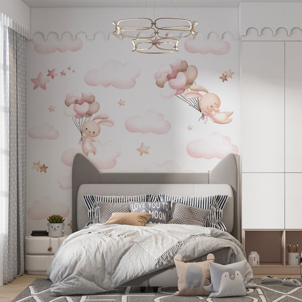 Tapet Iepure drăguț și baloane, Fototapet Pentru Copii, Fototapet Baloane, u95399d1 : Uwalls.ro