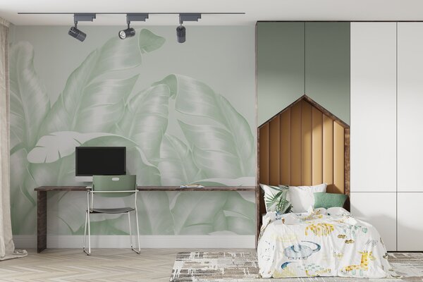 Tapet Frunze clasice în culori verzi în formă pătrată, Fototapet pădure, Fototapet Tropics, w00019d1v3 : Uwalls.ro