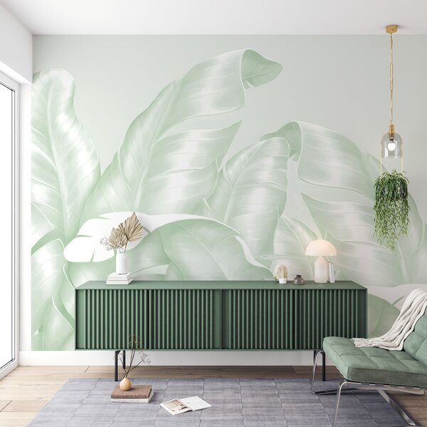 Tapet Frunze clasice în culori verzi în formă pătrată, Fototapet pădure, Fototapet Tropics, w00019d1v3 : Uwalls.ro