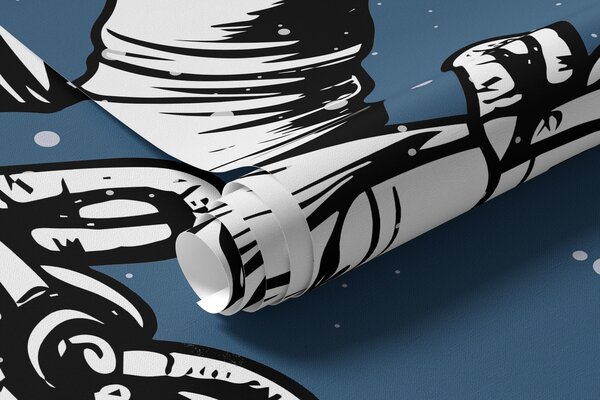 Tapet Astronaut și planete pe fundal albastru, Fototapet Spaţiu, w00712v3 : Uwalls.ro
