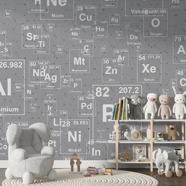 Tapet Elemente chimice pe fundal gri, Fototapet Designer, w00713 : Uwalls.ro