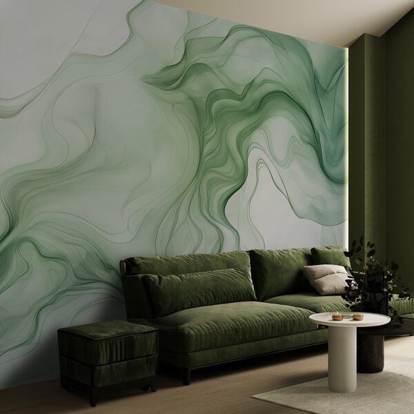 Tapet Panoramic verde abstract valuri pe un fundal de lumină, Fototapet 3D, Fotomurale 3D Forme geometrice, w01185d1 : Uwalls.ro