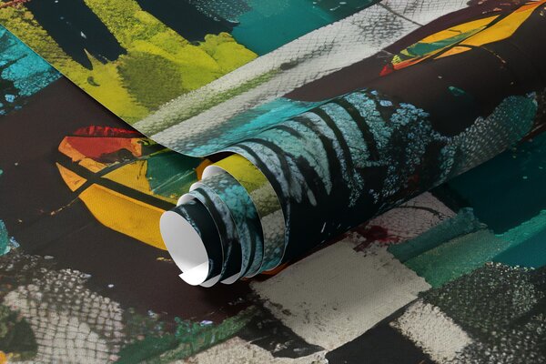 Tapet Graffiti colorat în stilul Basquiat, Fototapet în stil graffiti și artă stradală, w01187 : Uwalls.ro