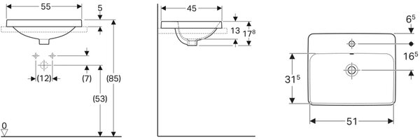Geberit Variform lavoar 55x45 cm dreptunghiular încastrat alb luciu 500.743.00.2